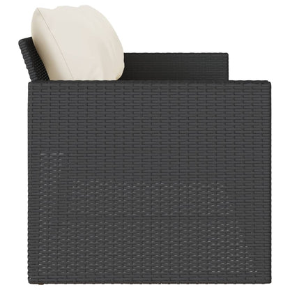 Black Poly Rattan 3-Seater Garden Sofa with Cushions