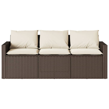 Elegant Brown 3-Seater Poly Rattan Garden Sofa with Cushions