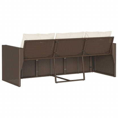 Elegant Brown 3-Seater Poly Rattan Garden Sofa with Cushions
