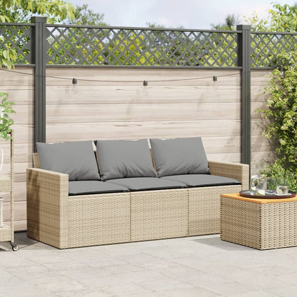 3-Seater Beige Poly Rattan Garden Sofa with Cushions
