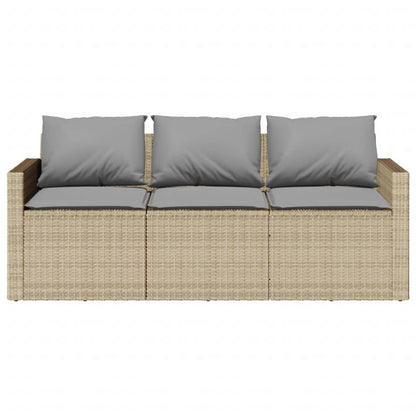 3-Seater Beige Poly Rattan Garden Sofa with Cushions