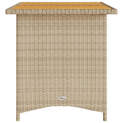 Garden Table with Wooden Top Beige 110x68x70 cm Poly Rattan