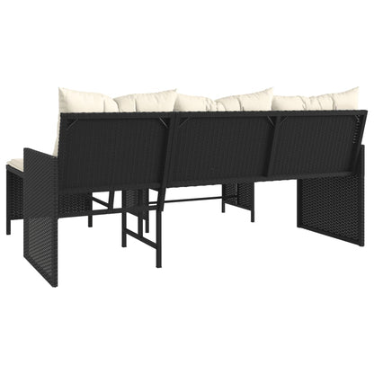 L-Shaped Black Poly Rattan Garden Sofa Set with Table & Cushions