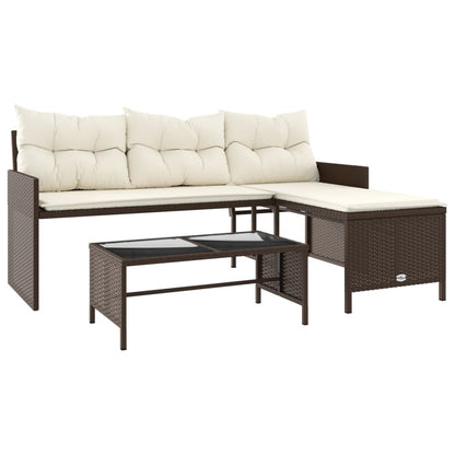 Brown Poly Rattan L-Shaped Garden Sofa with Table & Cushions