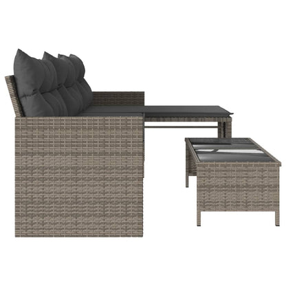 L-Shaped Grey Poly Rattan Garden Sofa Set with Table & Cushions