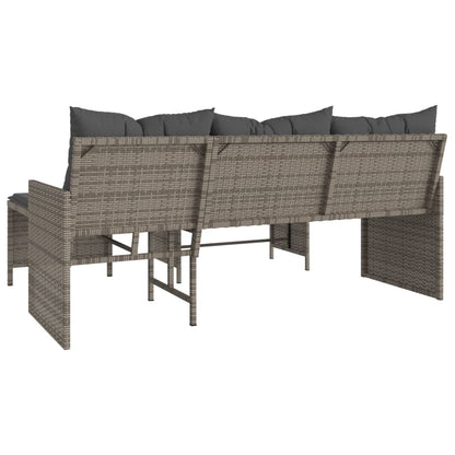 L-Shaped Grey Poly Rattan Garden Sofa Set with Table & Cushions