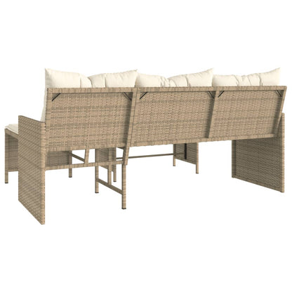 Beige L-Shaped Poly Rattan Garden Sofa Set with Table & Cushions