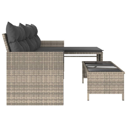 L-Shaped Light Grey Poly Rattan Garden Sofa Set with Table & Cushions
