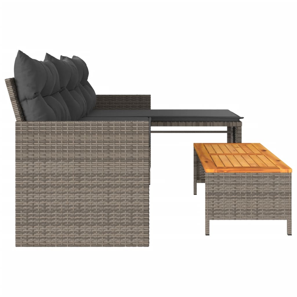 L-Shaped Grey Poly Rattan Garden Sofa with Table & Cushions