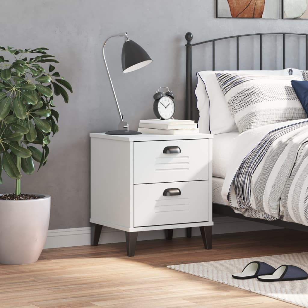 VIKEN White Bedside Cabinet - Stylish Engineered Wood Nightstand