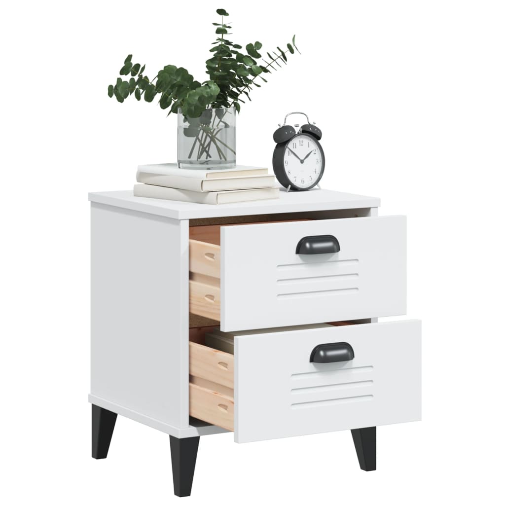 VIKEN White Bedside Cabinet - Stylish Engineered Wood Nightstand