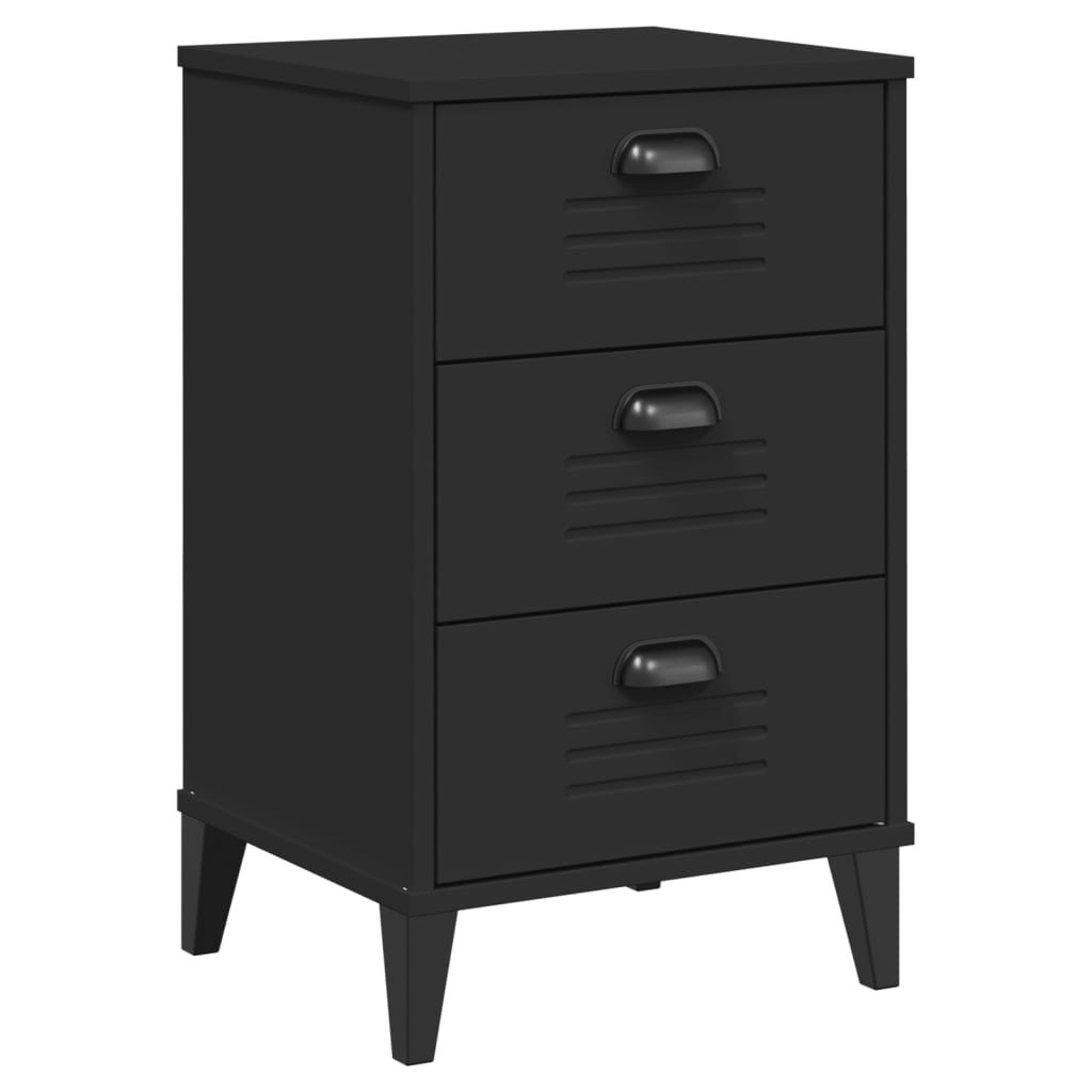 VIKEN Black Bedside Cabinet - Sleek Engineered Wood Design