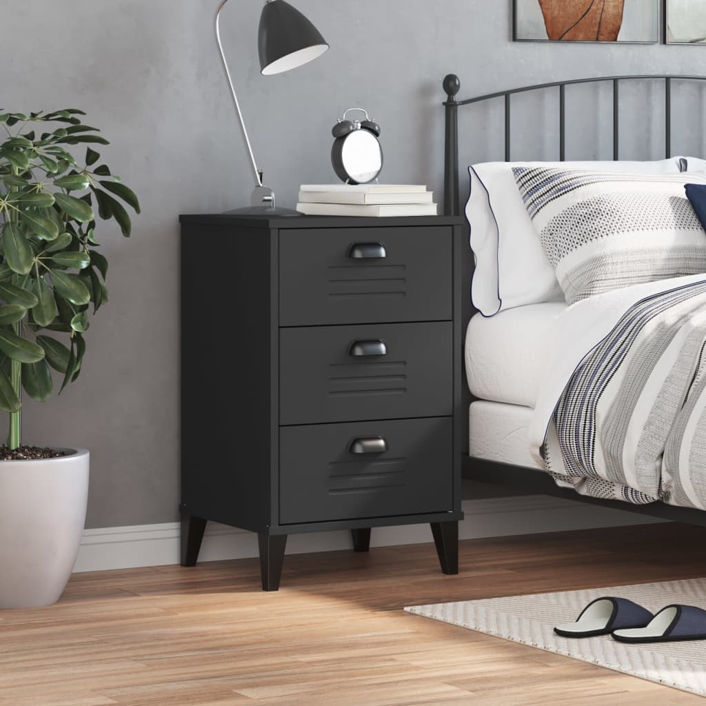 VIKEN Black Bedside Cabinet - Sleek Engineered Wood Design