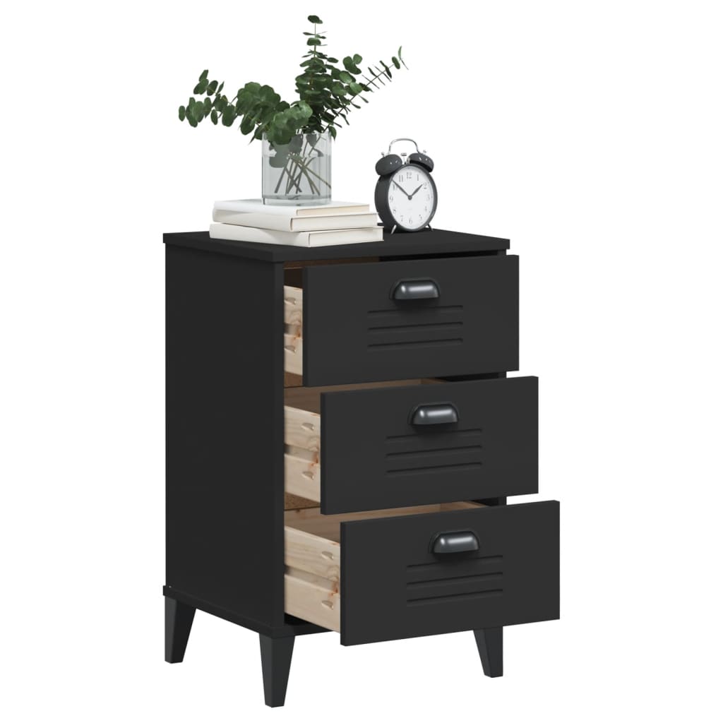 VIKEN Black Bedside Cabinet - Sleek Engineered Wood Design