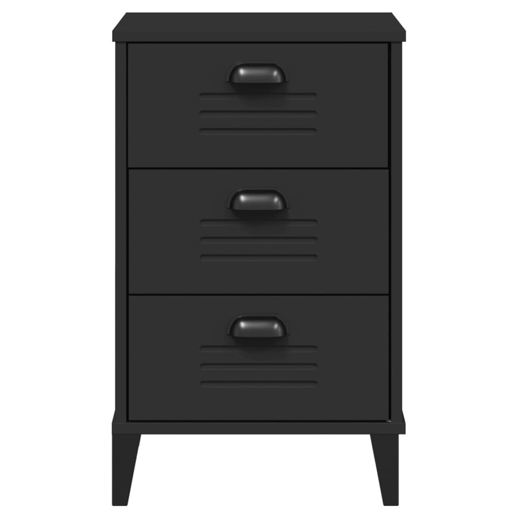 VIKEN Black Bedside Cabinet - Sleek Engineered Wood Design