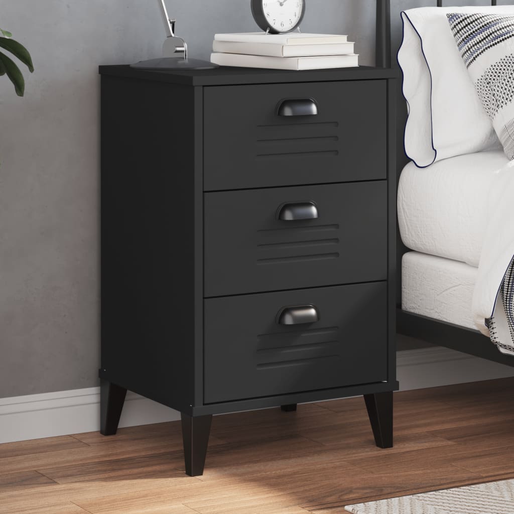 VIKEN Black Bedside Cabinet - Sleek Engineered Wood Design