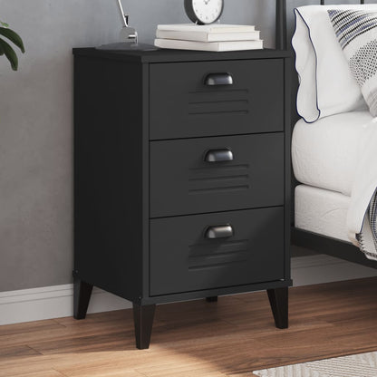 VIKEN Black Bedside Cabinet - Sleek Engineered Wood Design