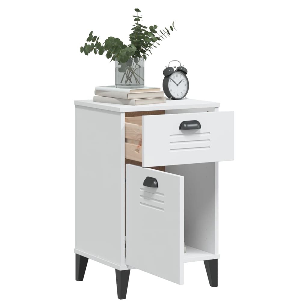 VIKEN White Engineered Wood Bedside Cabinet - Modern & Stylish