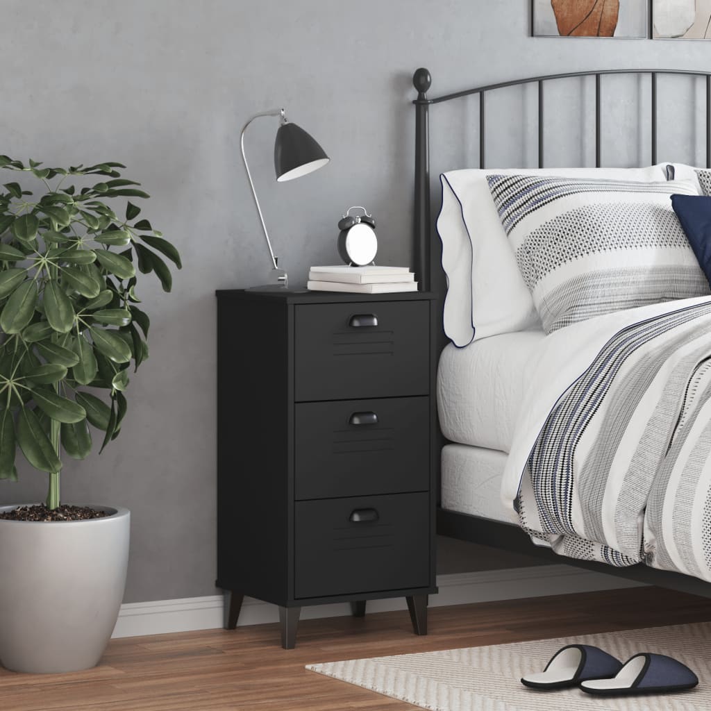 Sleek VIKEN Black Bedside Cabinet - Durable Engineered Wood