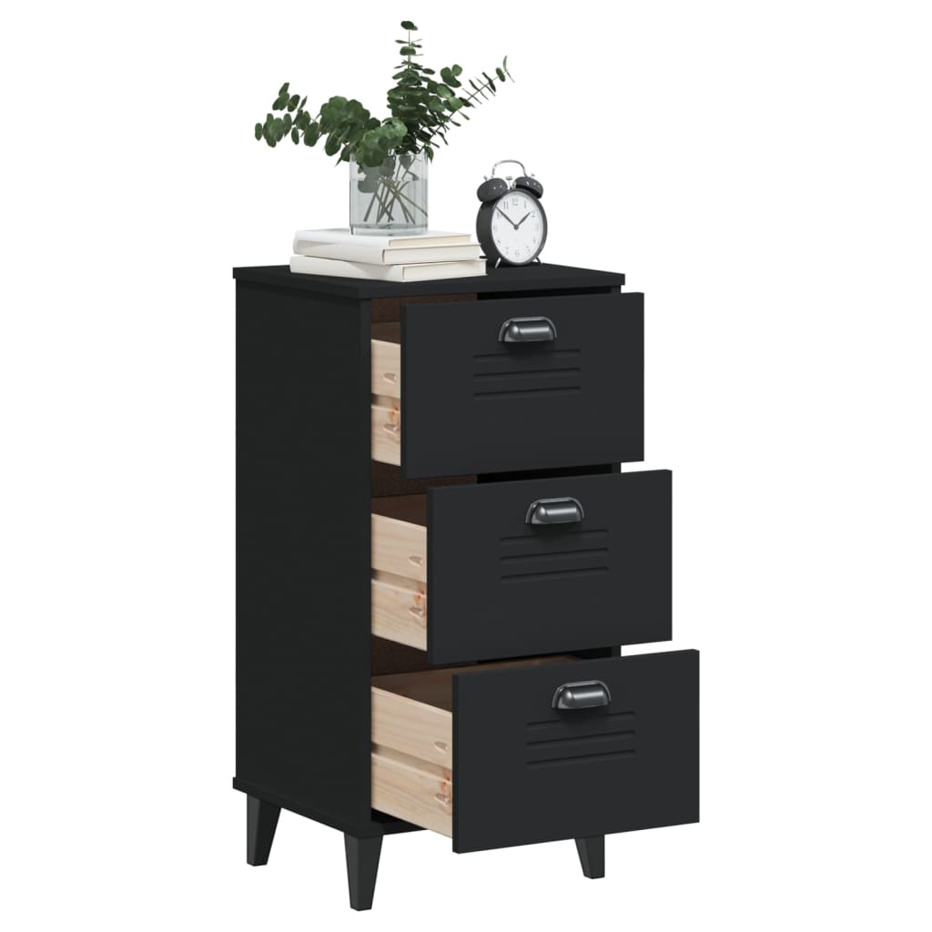 Sleek VIKEN Black Bedside Cabinet - Durable Engineered Wood