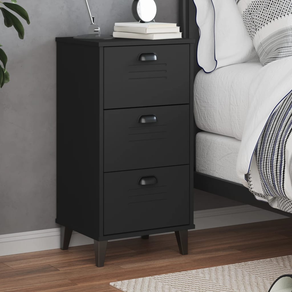 Sleek VIKEN Black Bedside Cabinet - Durable Engineered Wood