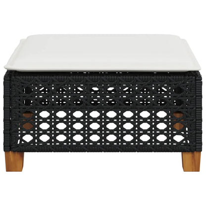 Black Poly Rattan Garden Stool with Cushion, 63.5x56x32 cm