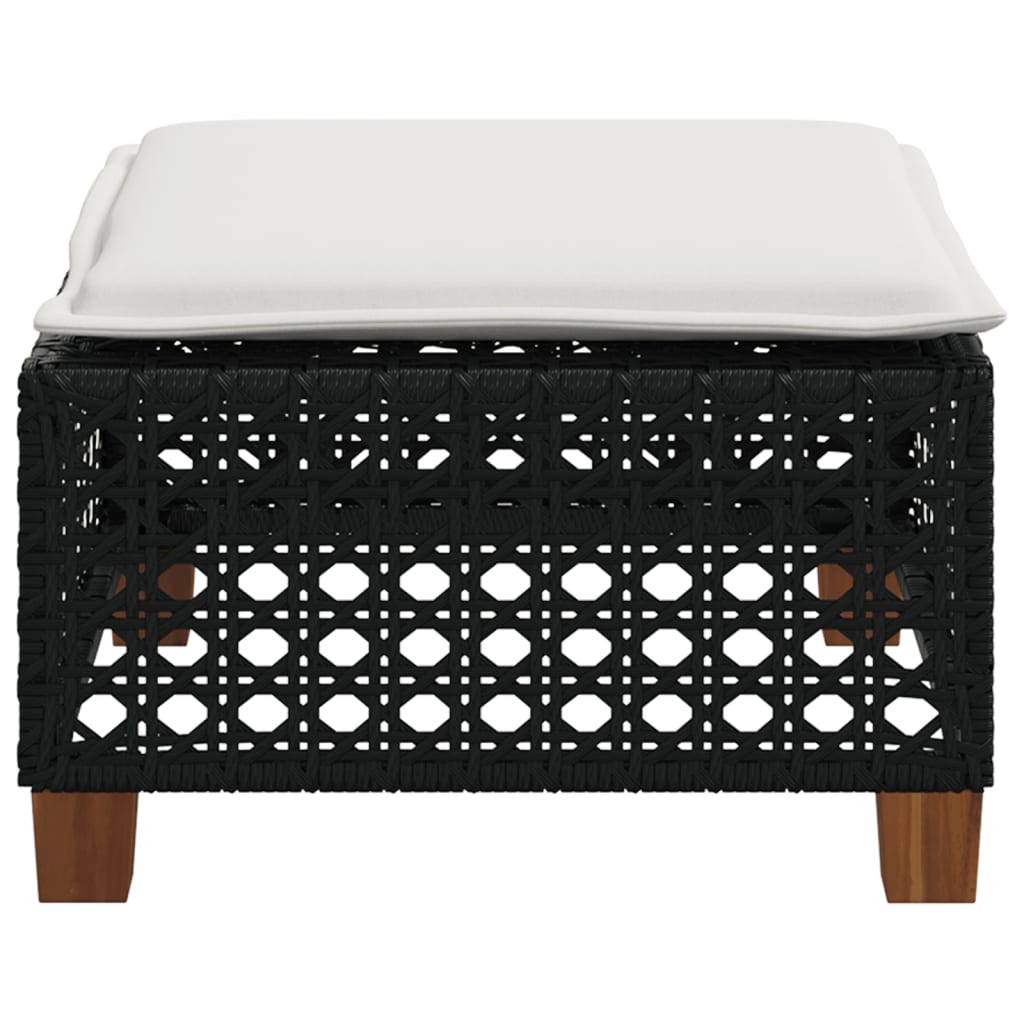 Black Poly Rattan Garden Stool with Cushion, 63.5x56x32 cm