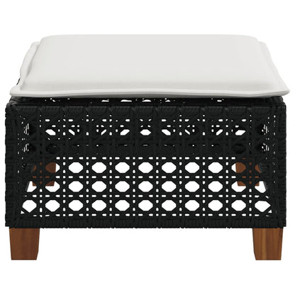 Black Poly Rattan Garden Stool with Cushion, 63.5x56x32 cm