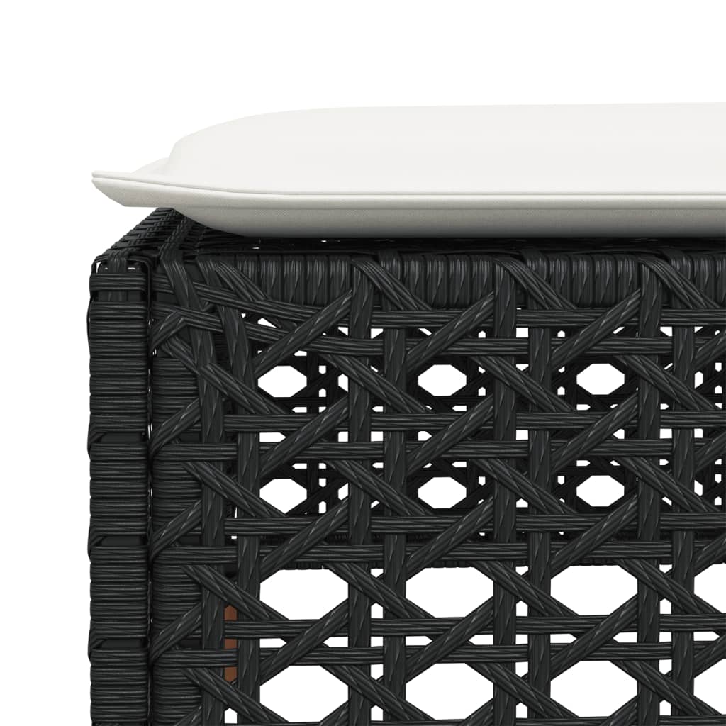 Black Poly Rattan Garden Stool with Cushion, 63.5x56x32 cm