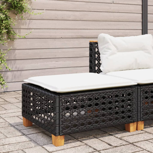 Black Poly Rattan Garden Stool with Cushion, 63.5x56x32 cm