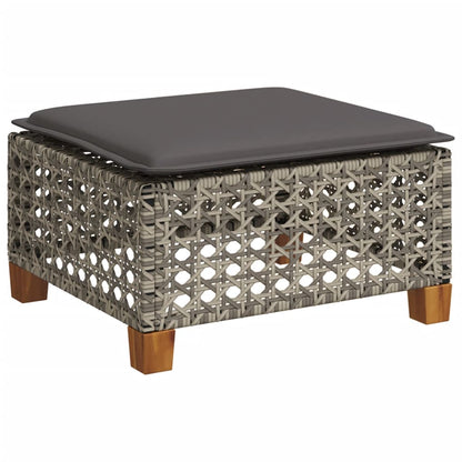 Grey Poly Rattan Garden Stool with Cushion, 63.5x56x32 cm