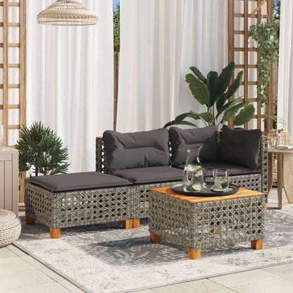 Grey Poly Rattan Garden Stool with Cushion, 63.5x56x32 cm