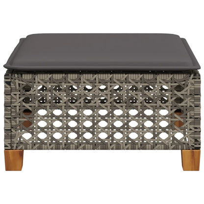 Grey Poly Rattan Garden Stool with Cushion, 63.5x56x32 cm