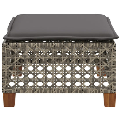 Grey Poly Rattan Garden Stool with Cushion, 63.5x56x32 cm