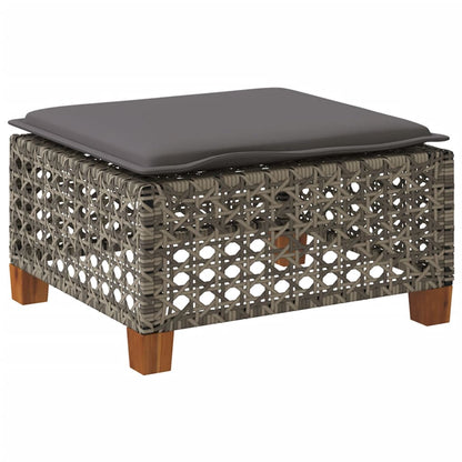 Grey Poly Rattan Garden Stool with Cushion, 63.5x56x32 cm