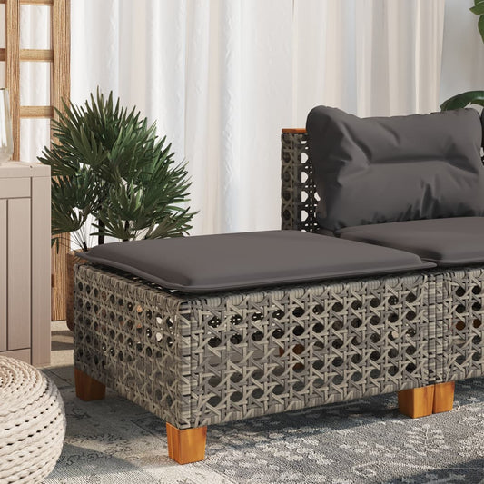 Grey Poly Rattan Garden Stool with Cushion, 63.5x56x32 cm