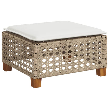 Beige Poly Rattan Garden Stool with Cushion, 63.5x56x32 cm