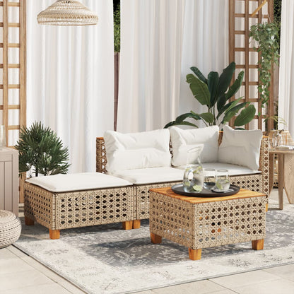 Beige Poly Rattan Garden Stool with Cushion, 63.5x56x32 cm