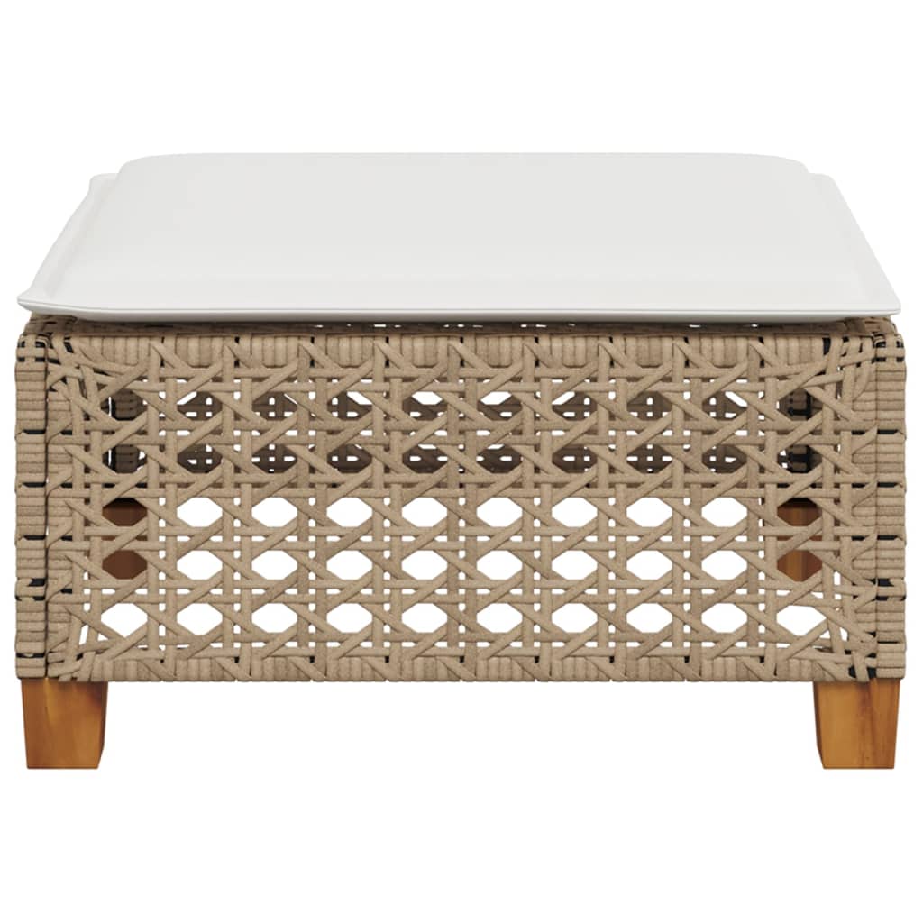 Beige Poly Rattan Garden Stool with Cushion, 63.5x56x32 cm