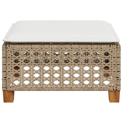 Beige Poly Rattan Garden Stool with Cushion, 63.5x56x32 cm