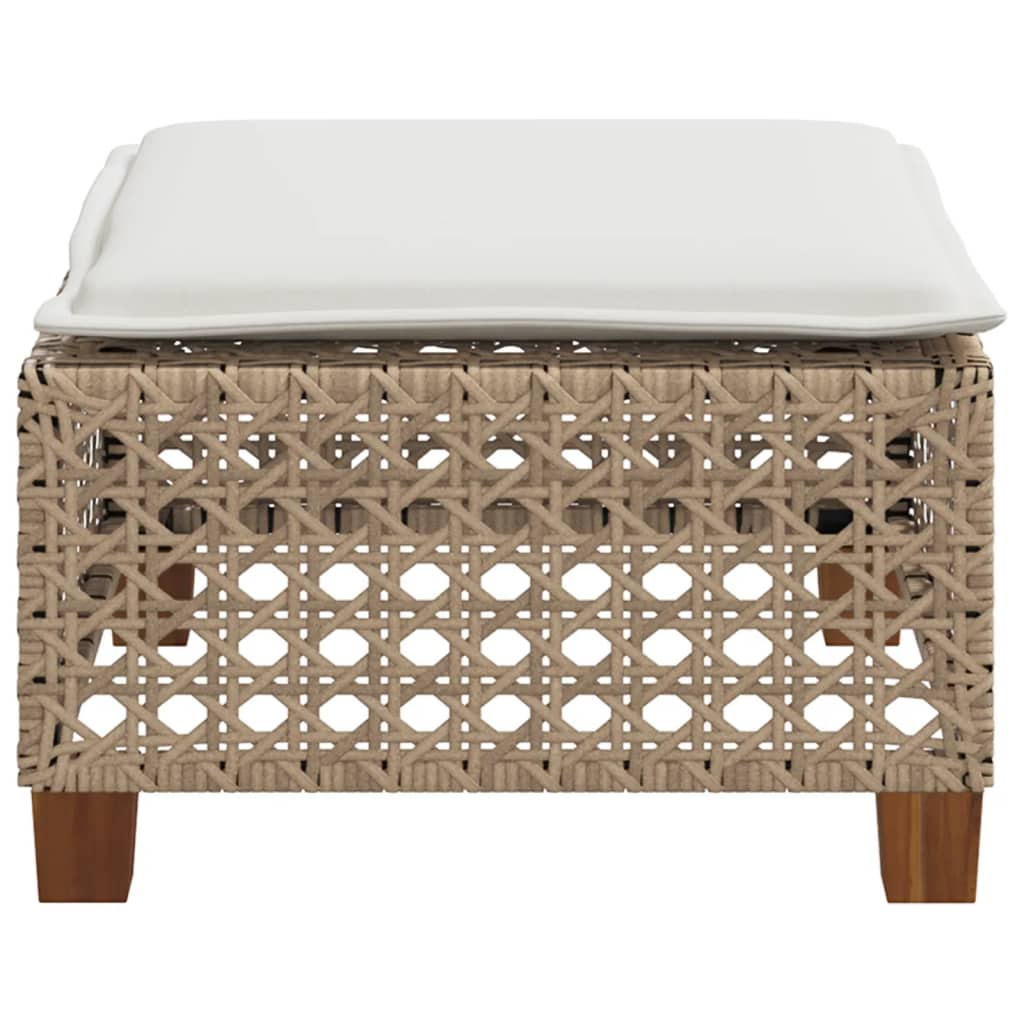 Beige Poly Rattan Garden Stool with Cushion, 63.5x56x32 cm