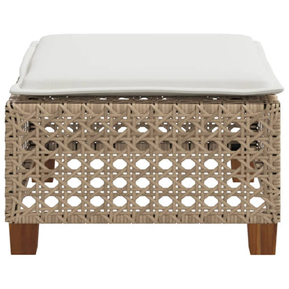 Beige Poly Rattan Garden Stool with Cushion, 63.5x56x32 cm