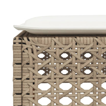Beige Poly Rattan Garden Stool with Cushion, 63.5x56x32 cm