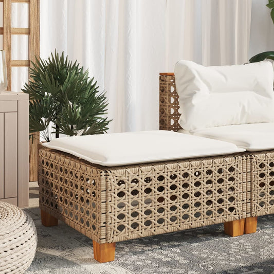 Beige Poly Rattan Garden Stool with Cushion, 63.5x56x32 cm