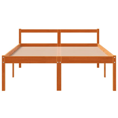 Solid Pine Wax Brown Double Bed 135x190 cm - No Mattress Included