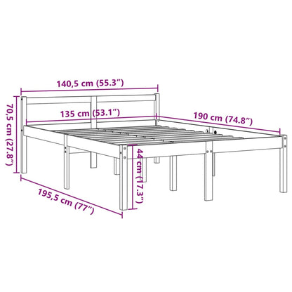 Solid Pine Wax Brown Double Bed 135x190 cm - No Mattress Included