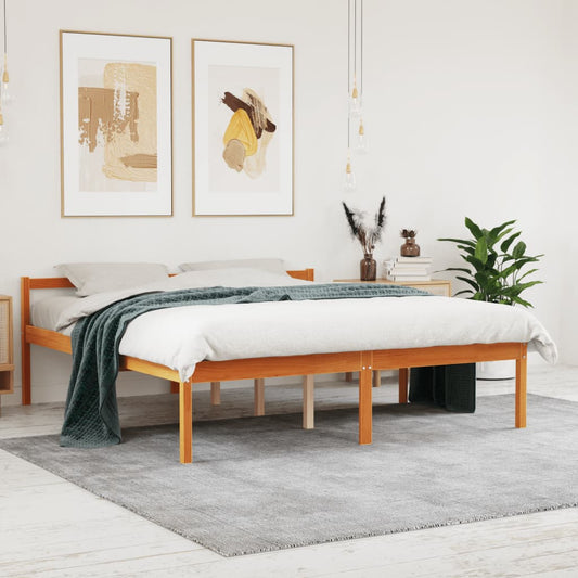 Solid Pine Senior Bed Frame, Wax Brown, King Size 150x200 cm