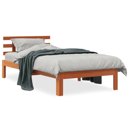 Solid Pine Wood Bed Frame, Wax Brown 75x190 cm Small Single