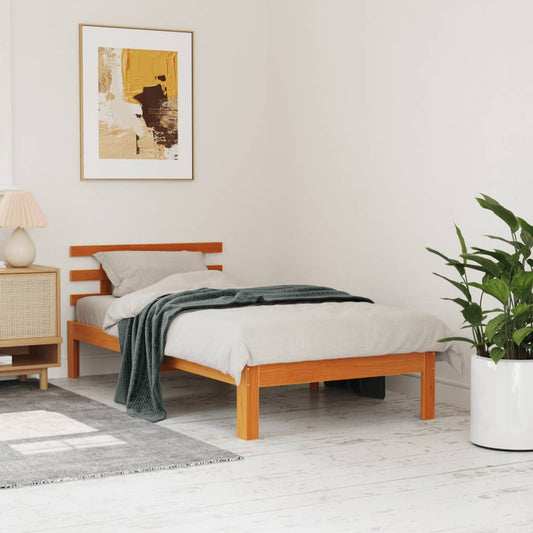 Solid Pine Wood Bed Frame, Wax Brown 75x190 cm Small Single