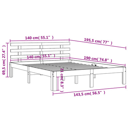Solid Pine Wood Bed Frame 140x190 cm, Wax Brown Finish